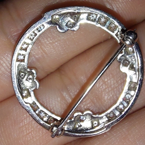 Antique Silver Brooch with Diamond Accents Estate Sale Find - Picture 3 of 10